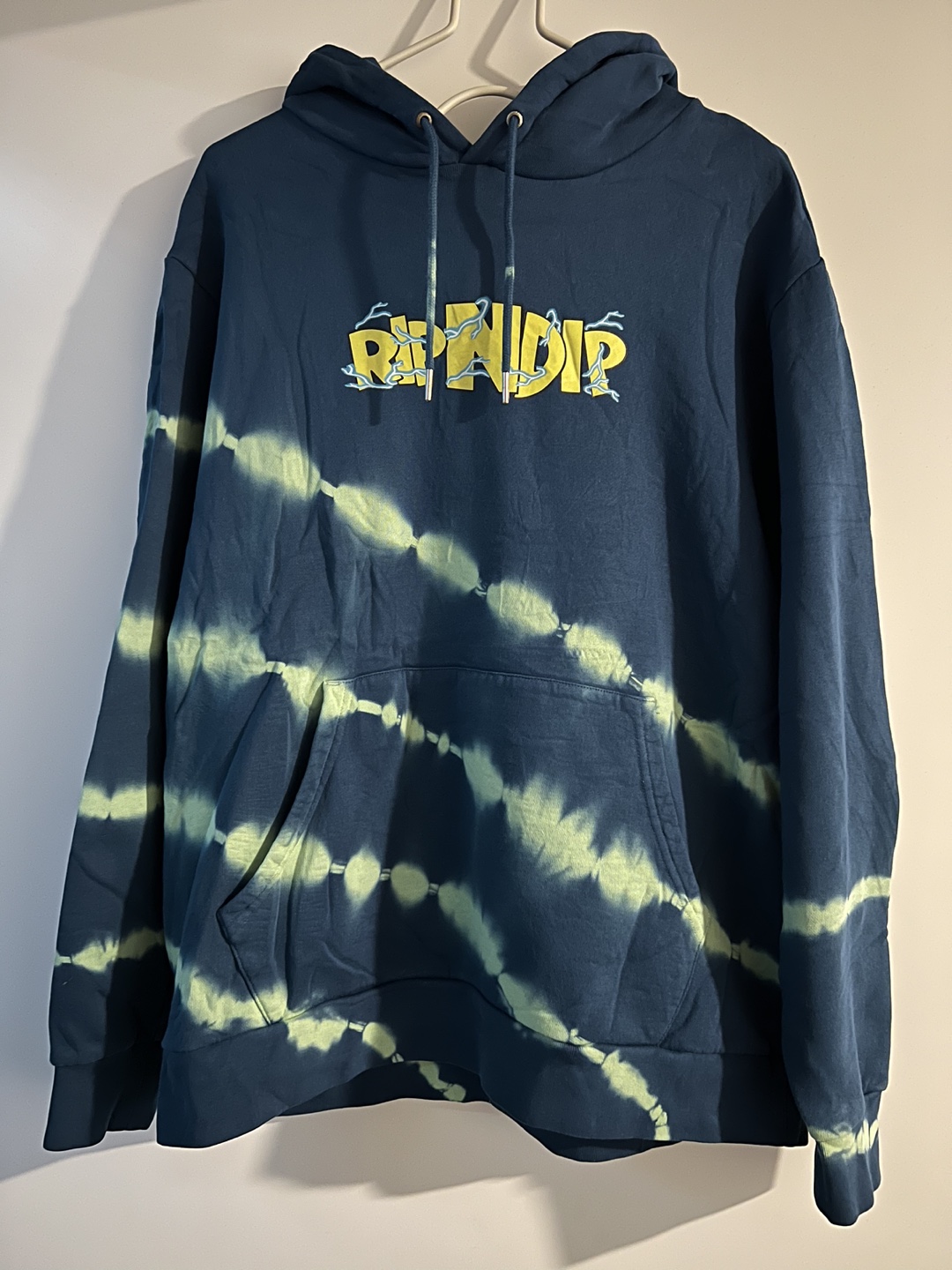BRAND NEW RIPNDIP Super Sanerm Hoodie (Navy/Neon Green Dye)