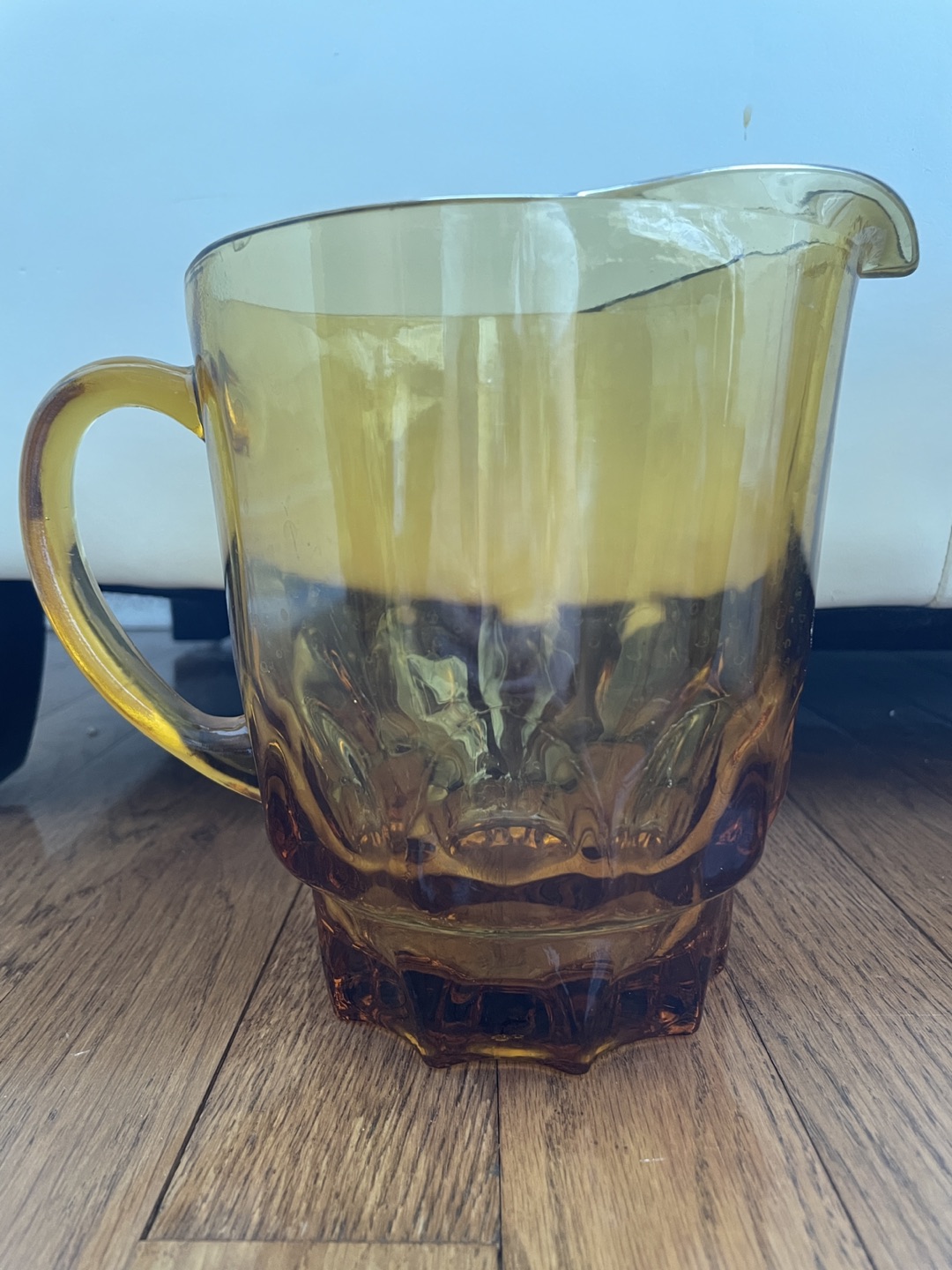 Vintage Amber glass pitcher and three water glasses image indicator(5)