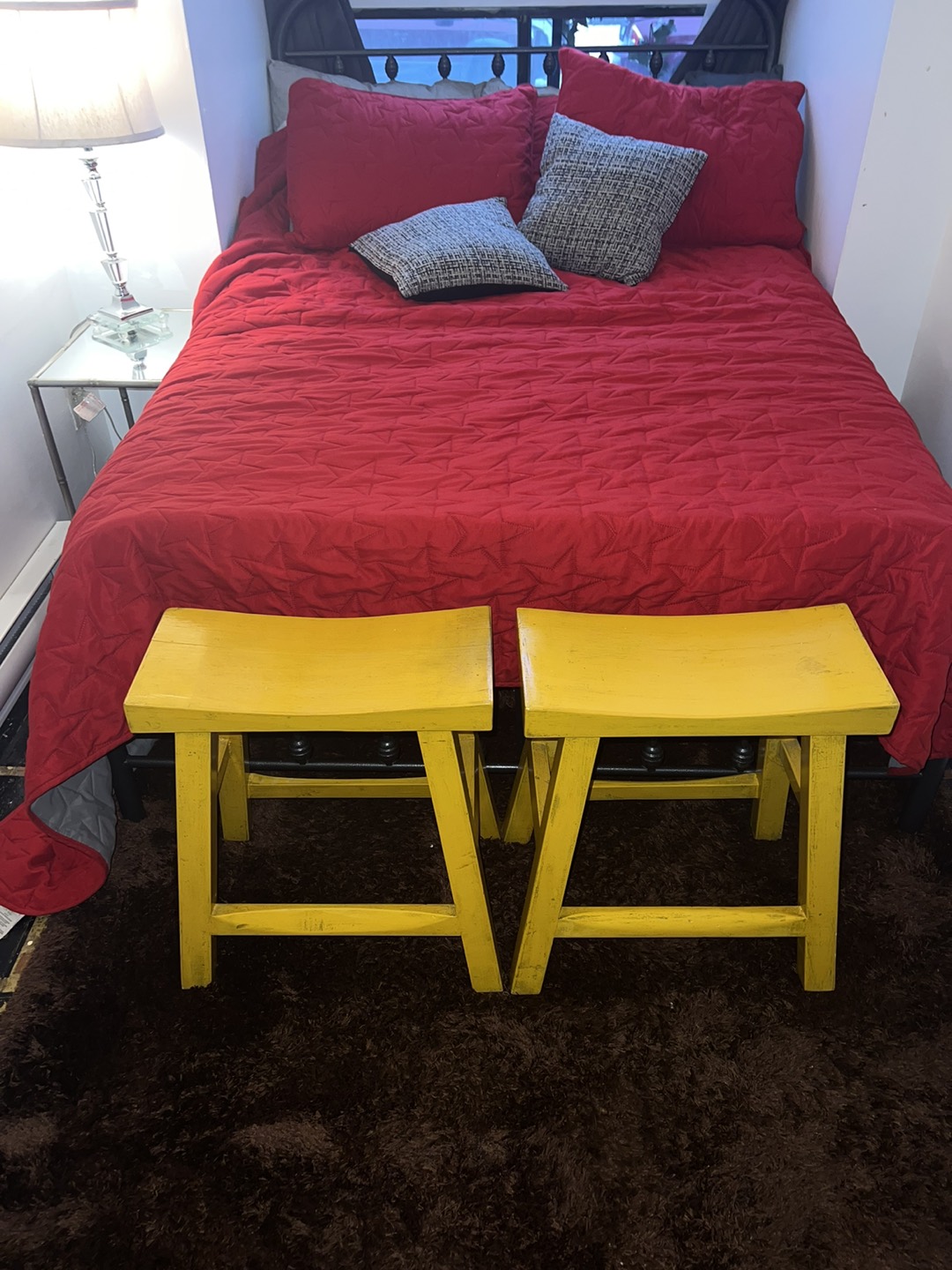 Set of 2 matching Yellow Wooden Stools like new thumbnail