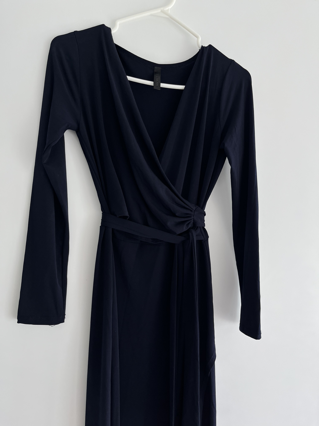 Belted wrap long dress (navy) - photo 2