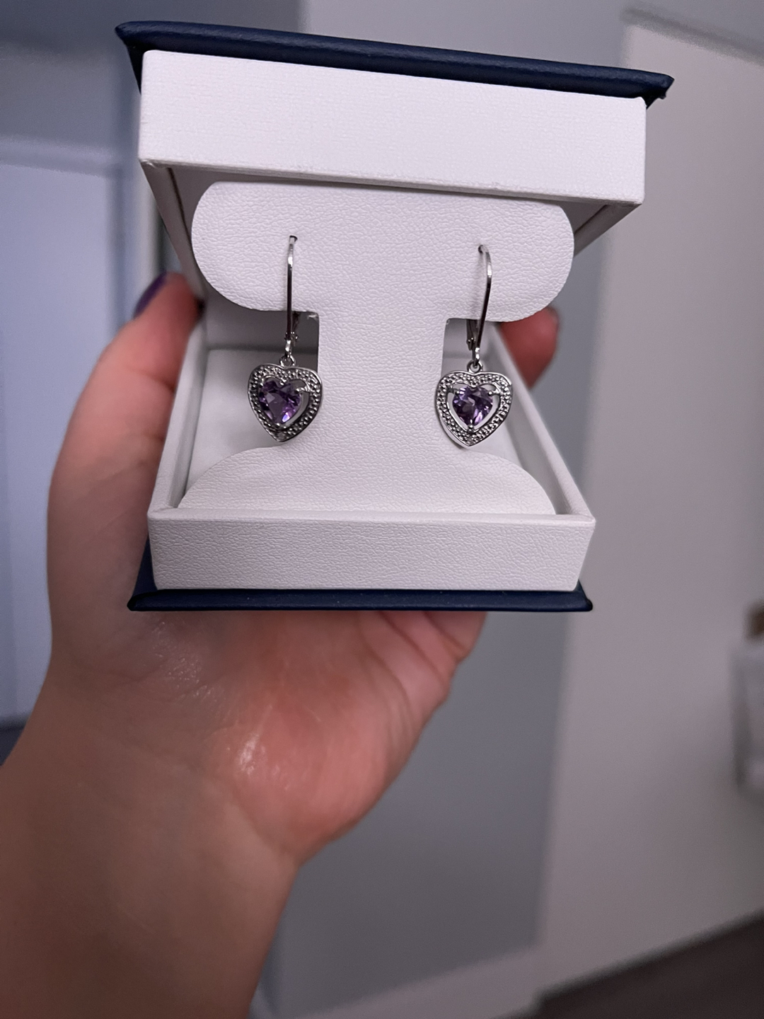 Heart shaped Amethyst and Silver Earrings