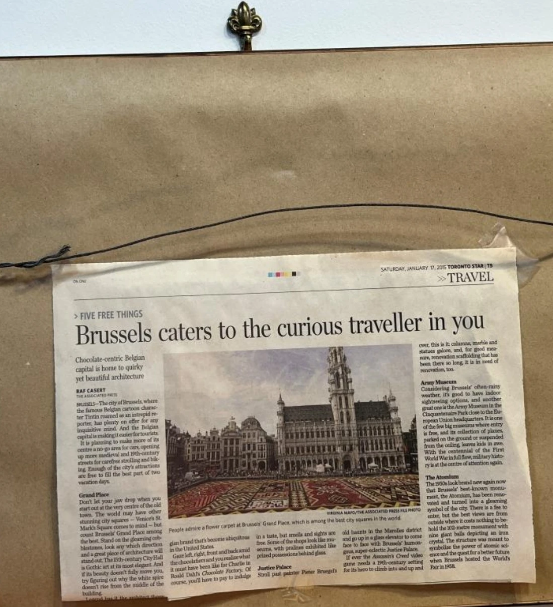 Vintage Framed Belgium Tapestry of  the Grand Place in Brussels. image indicator(5)