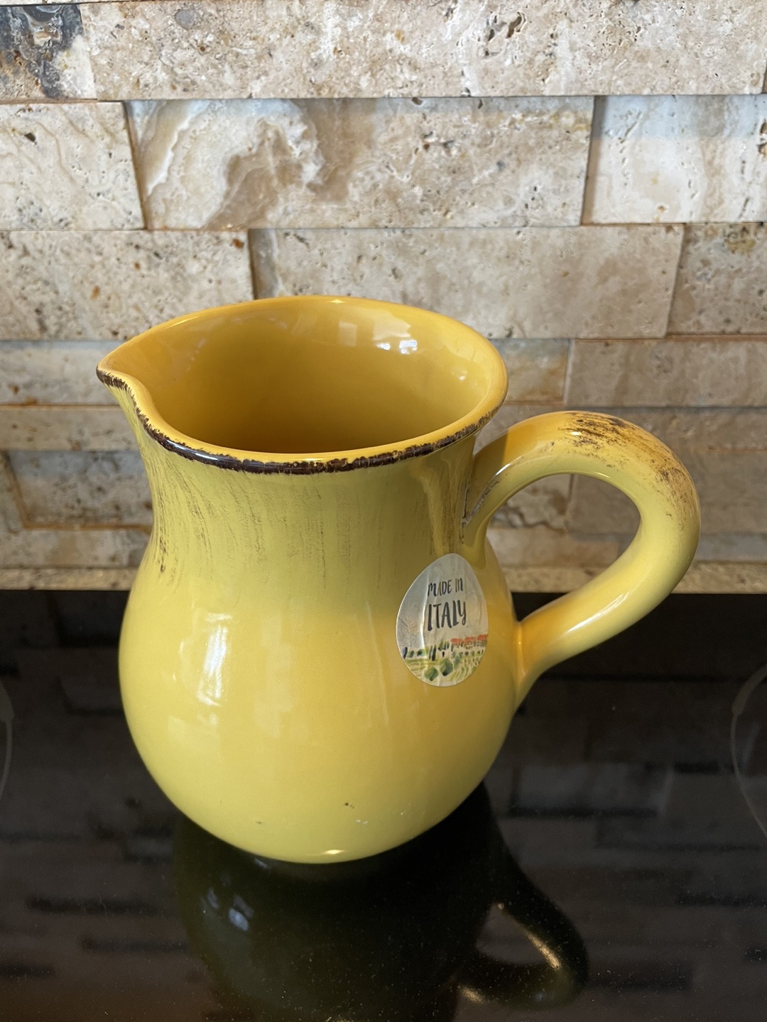 Italian yellow ceramic pottery pitcher thumbnail