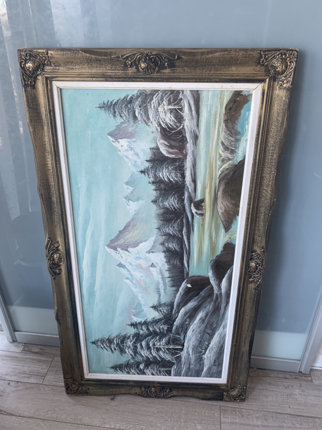 🏀 Large Oil painting winter lake by mountains and forest - photo 2