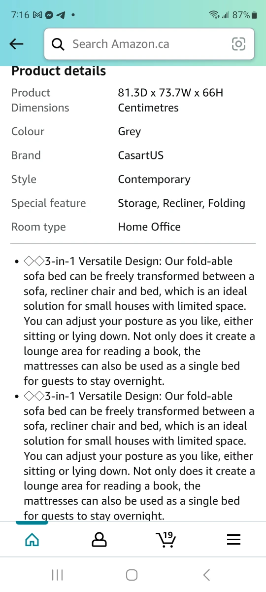 Used Sofa bed tri-fold. - photo 3