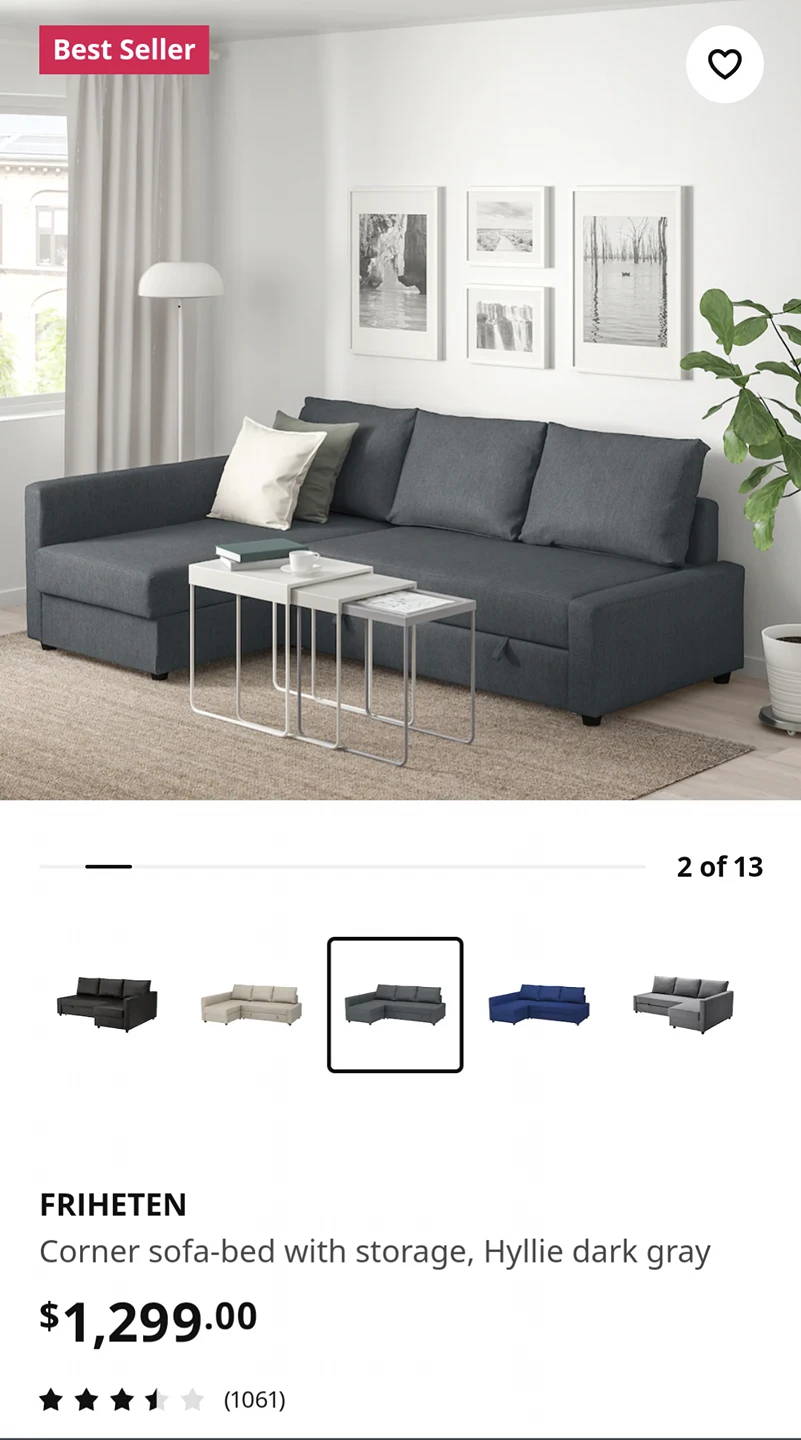 Ikea Sofa Bed With Storage - Friheten Hyllie Dark Grey color! - photo 4