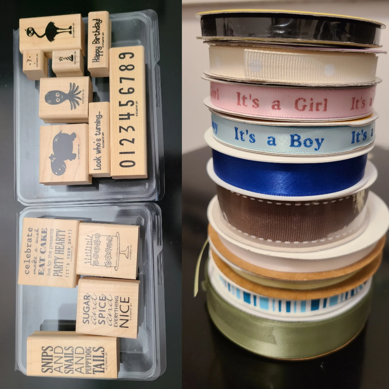 stamps and ribbon