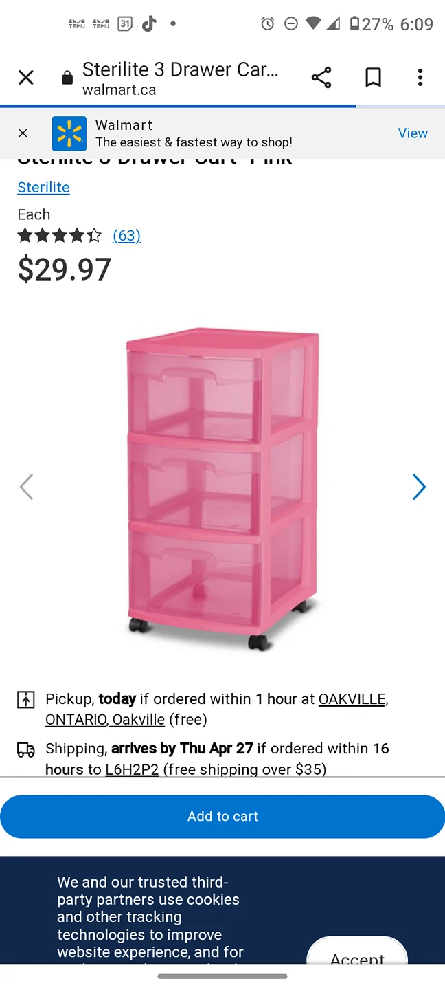 Plastic pink drawer organizer