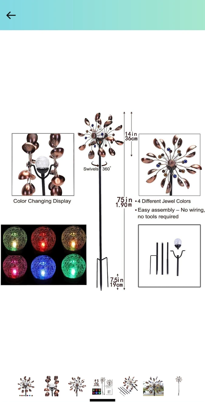 Wind Spinner Outdoor Metal - Multi-Color Seasonal LED - photo 2