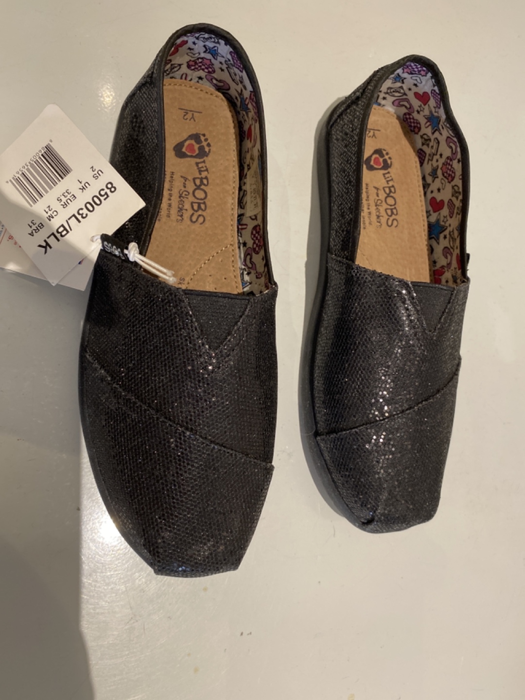 New lil Bobs black glitter slip on shoes size 2