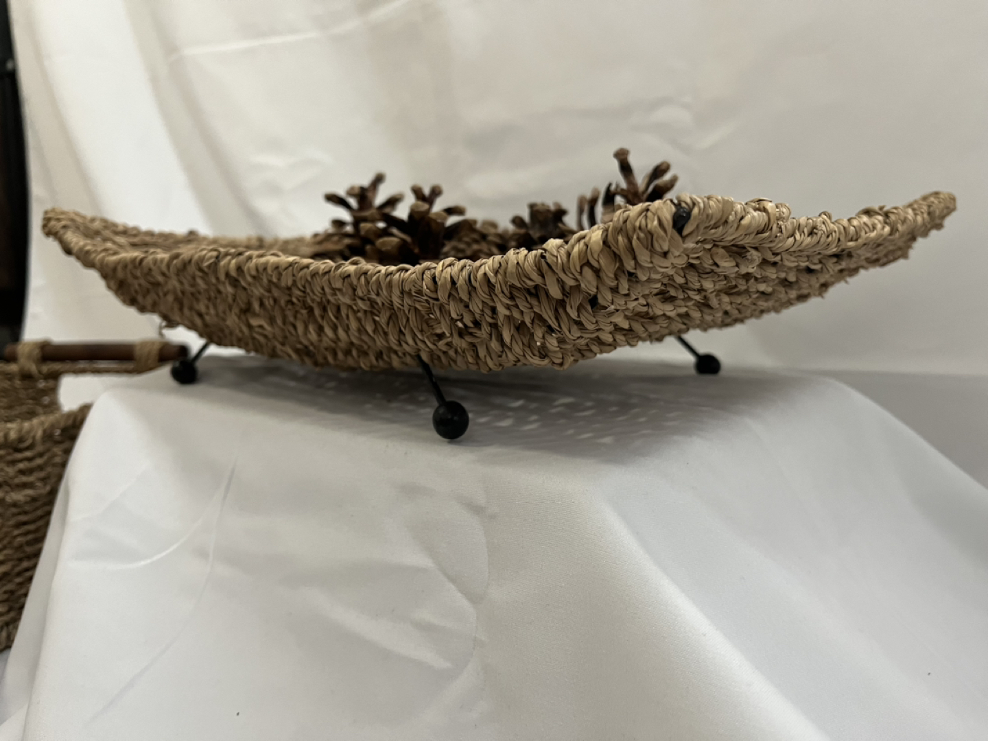 3 Jute Woven Trays with stand/Wooden handle image indicator(4)