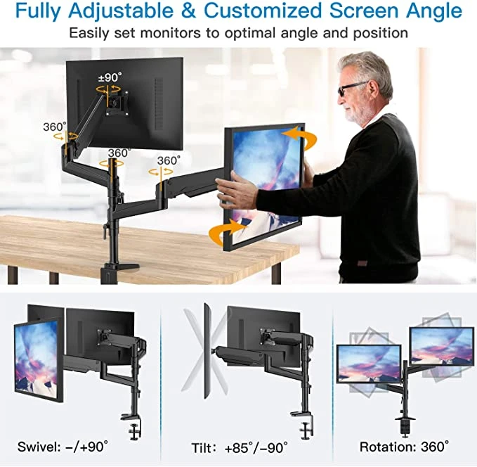 HUANUO Dual Monitor Mount Stand - Aluminum Gas Spring Arm Height - photo 2