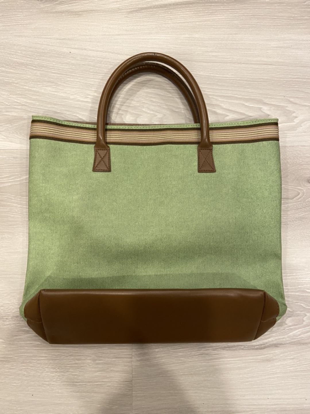 Green Tote bag with brown accents thumbnail