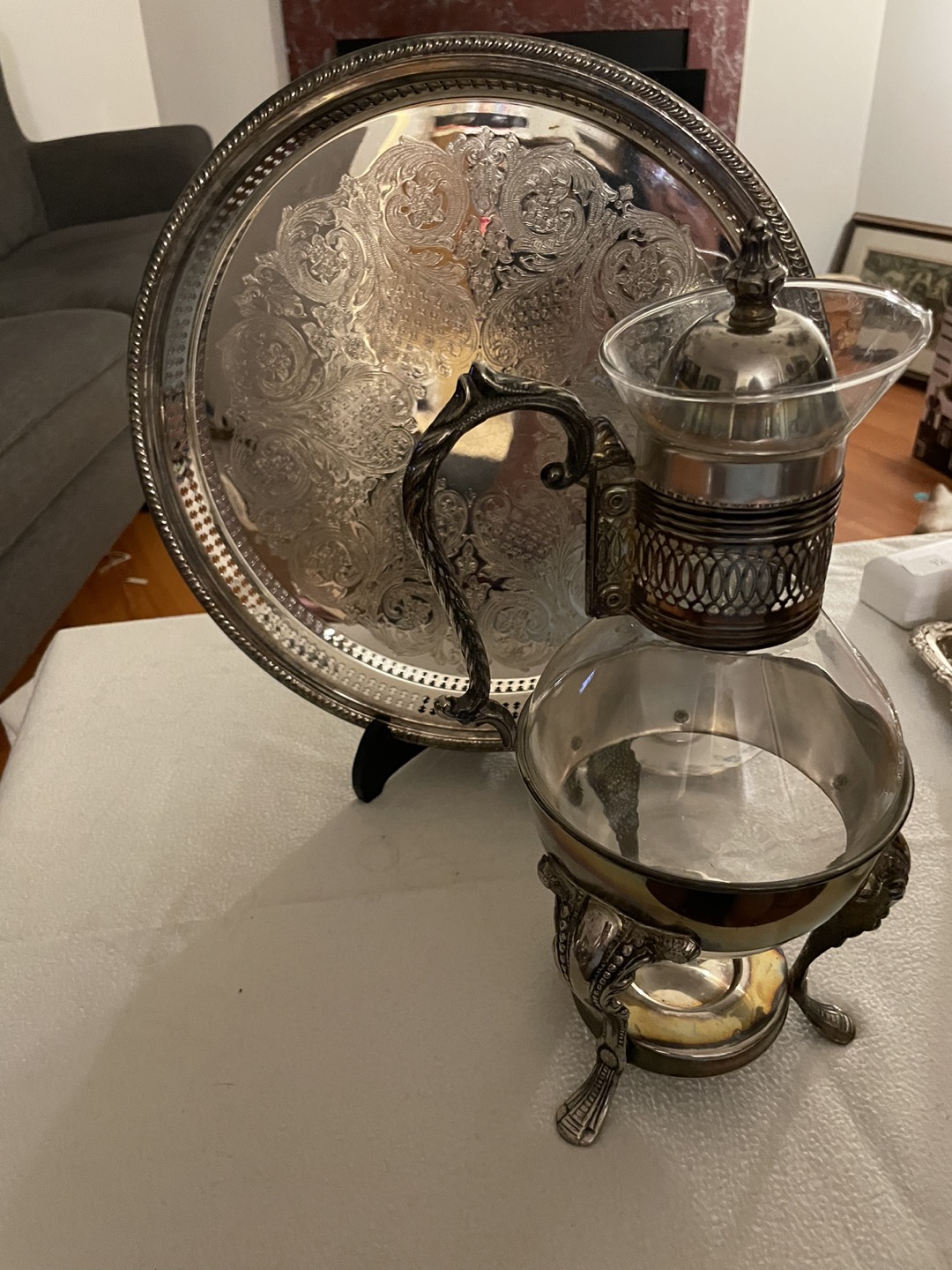Vintage silver plated and glass Coffee/tea Warmer - photo 4