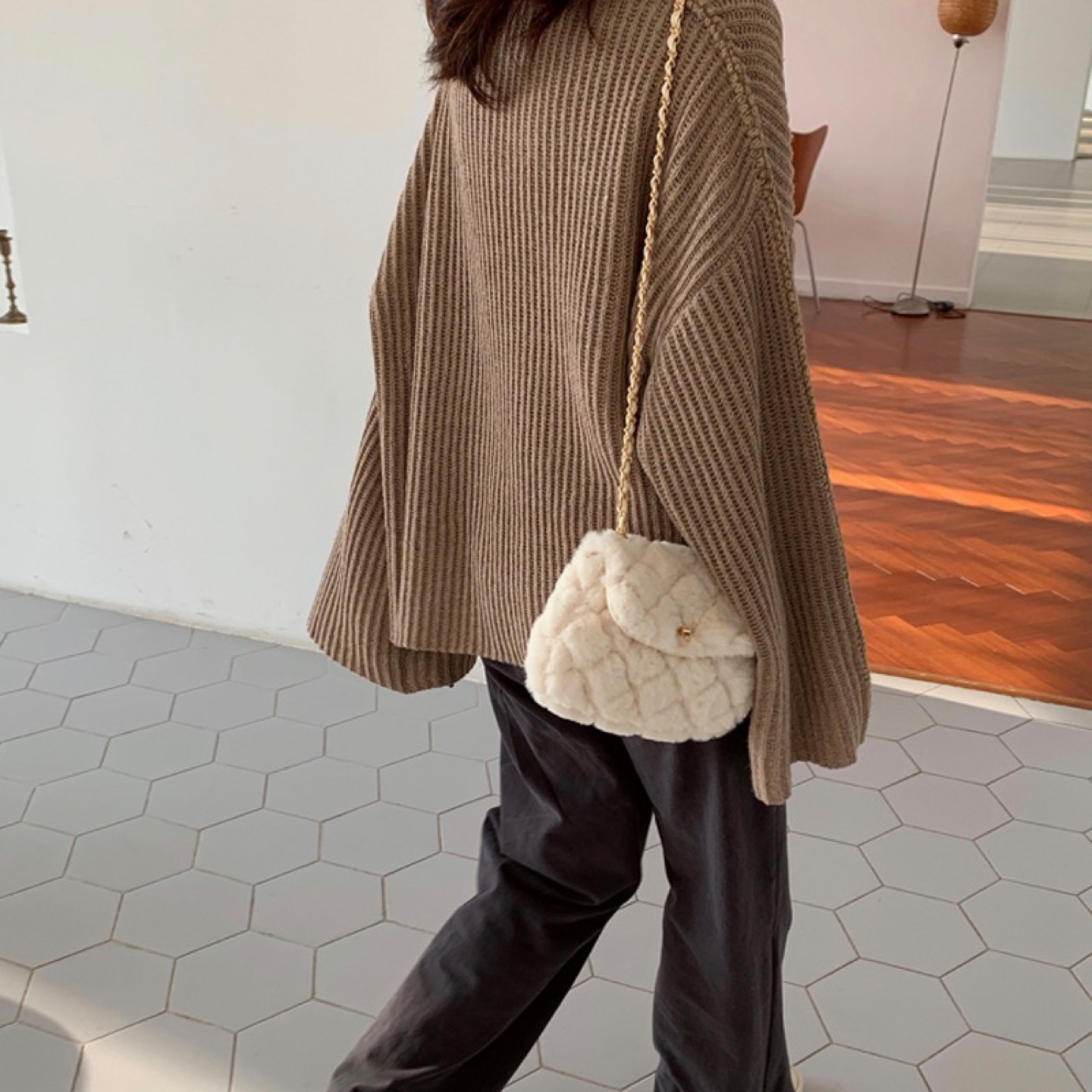 New White Fluffy Crossbody Bag