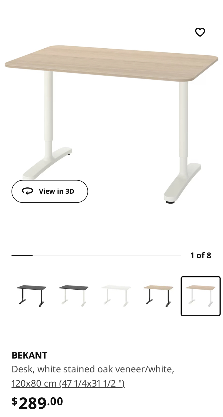 IKEA BEKANT Desk, white stained oak veneer/white (120cm x 80cm)