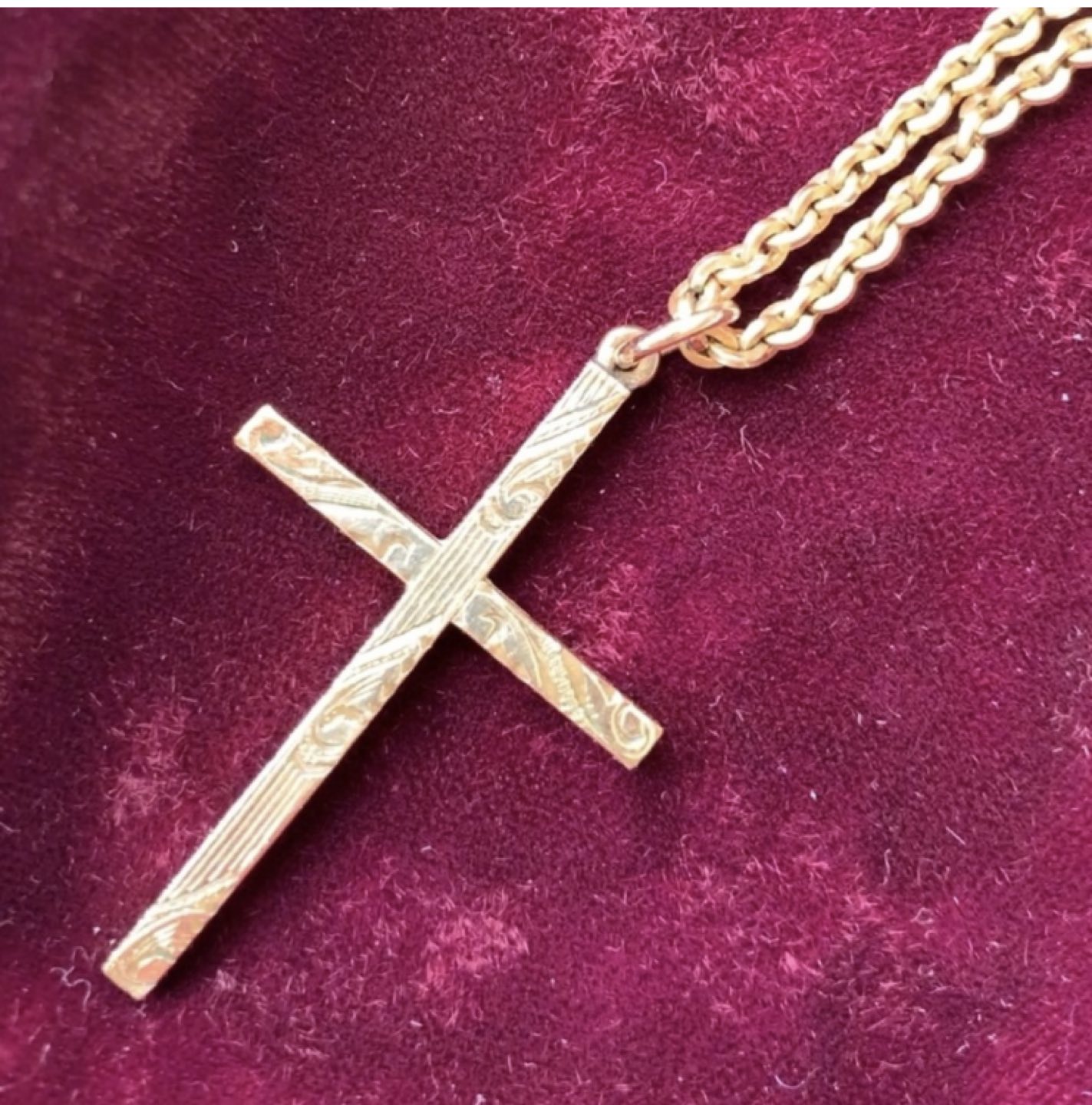 Estate 1950’s Etched Cross and Chunky Chain both GoldFill image indicator(7)