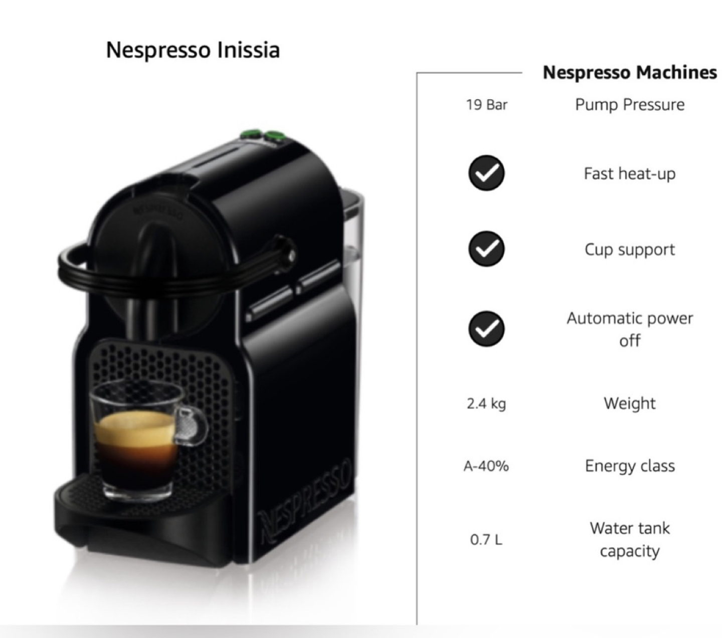 Nespresso Inissia Coffee Machine by De'Longhi - Black - photo 3