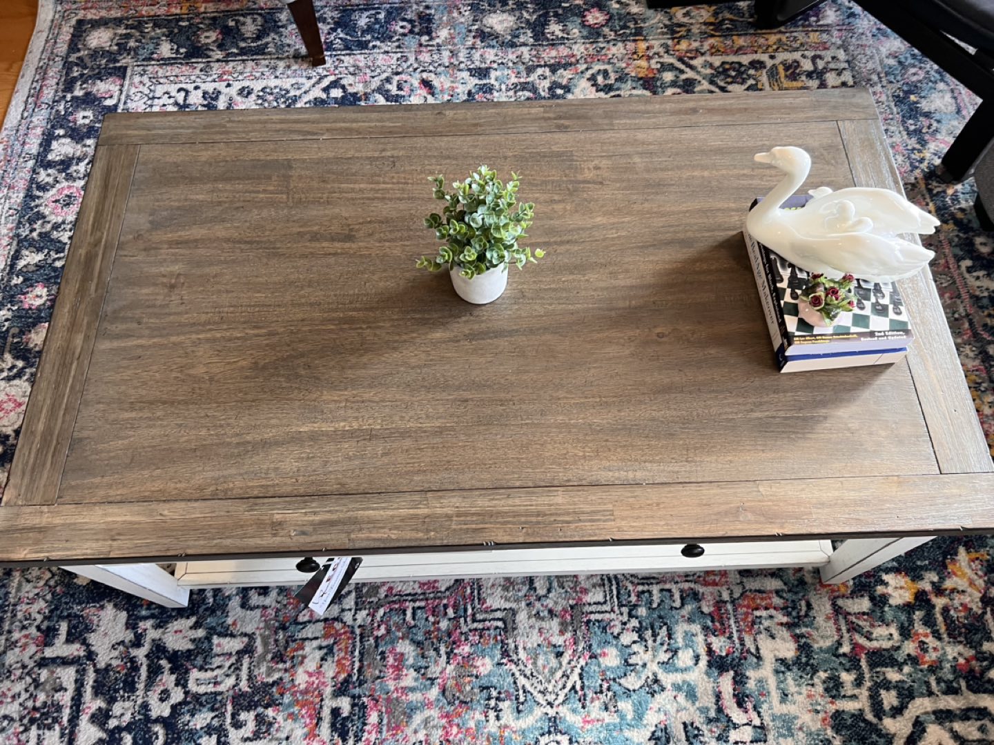 Rustic Wood Coffee Table w/ Wheels & Drawers - White & Gray - photo 2