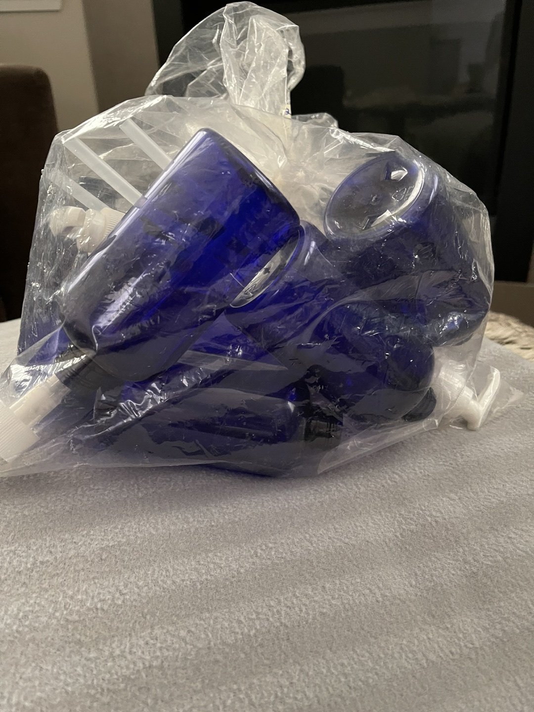 Blue plastic bottles with pumps - brand new #freecycle thumbnail