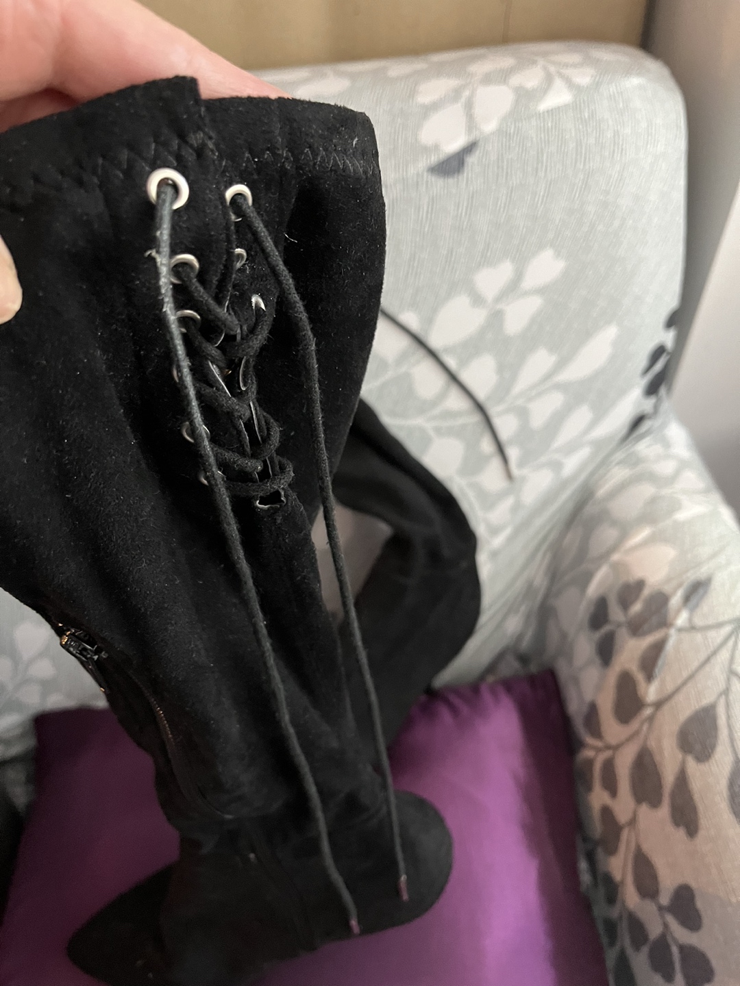 Black soft suede up to knee boots image indicator(4)