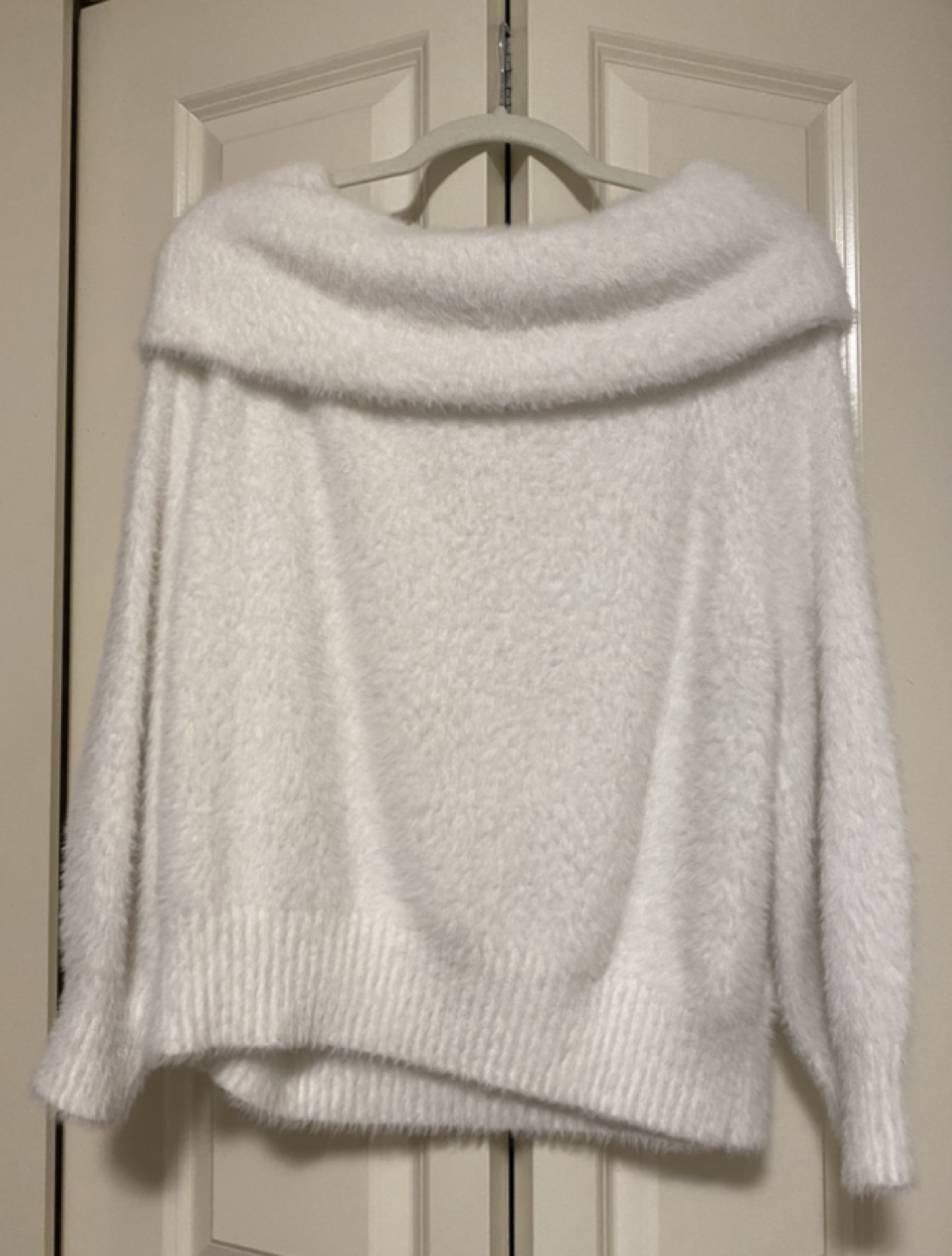 Off shoulder white fuzzy sweater - photo 2
