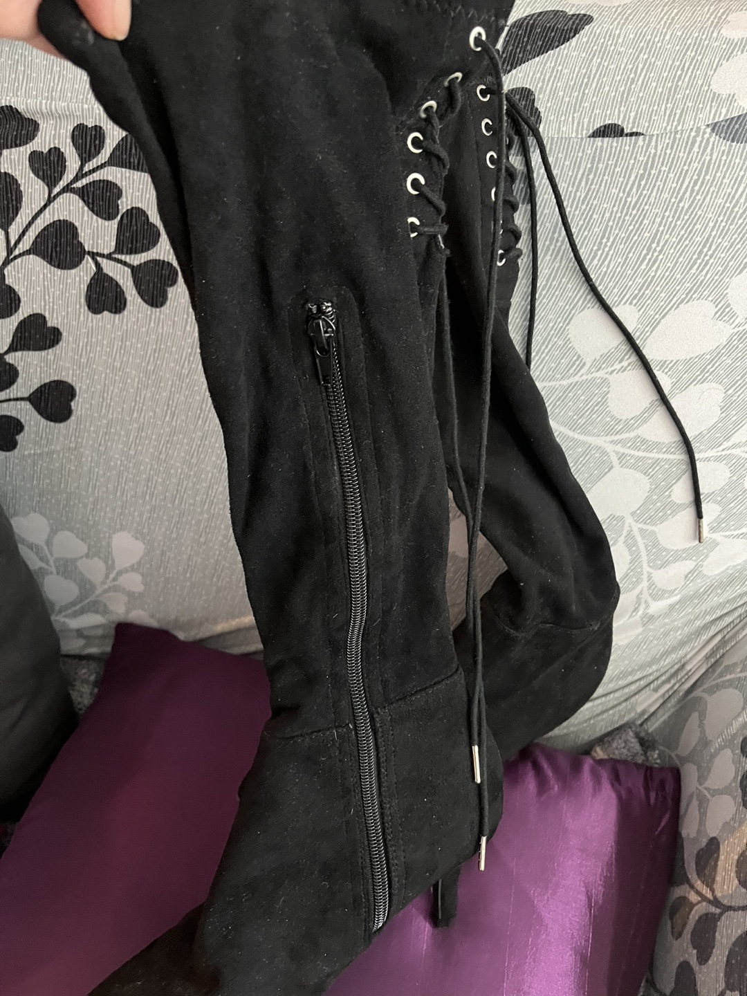 Black soft suede up to knee boots image indicator(2)