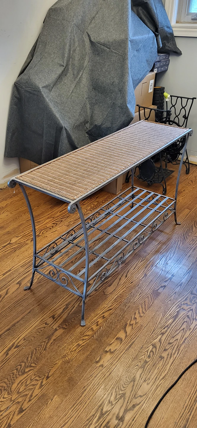 Vintage Server / Console • Wicker top with metalwork stand thumbnail