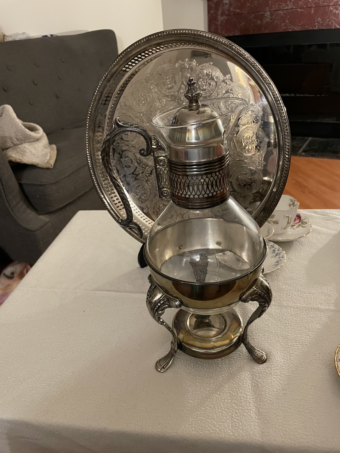 Vintage silver plated and glass Coffee/tea Warmer thumbnail