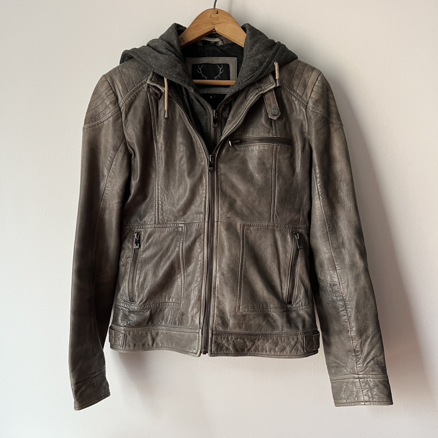 Leather Jacket with removable hoodie thumbnail