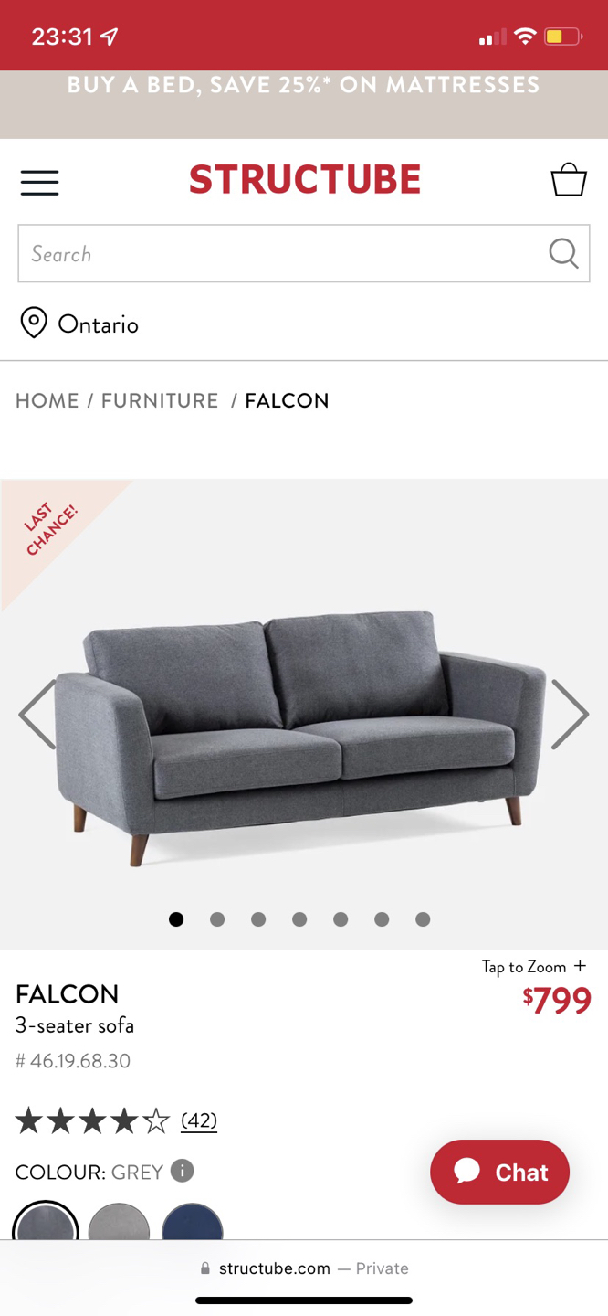 Structube Falcon 3-Seater Couch thumbnail