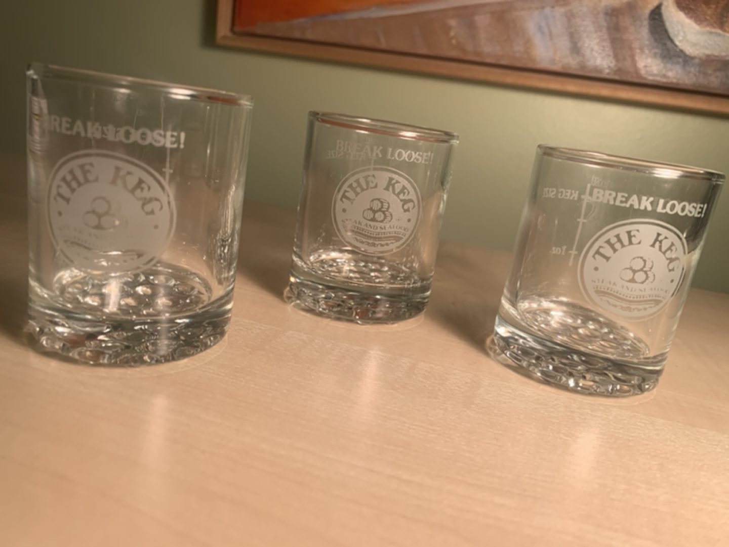 Keg steakhouse 2” shot glass, lot of three thumbnail