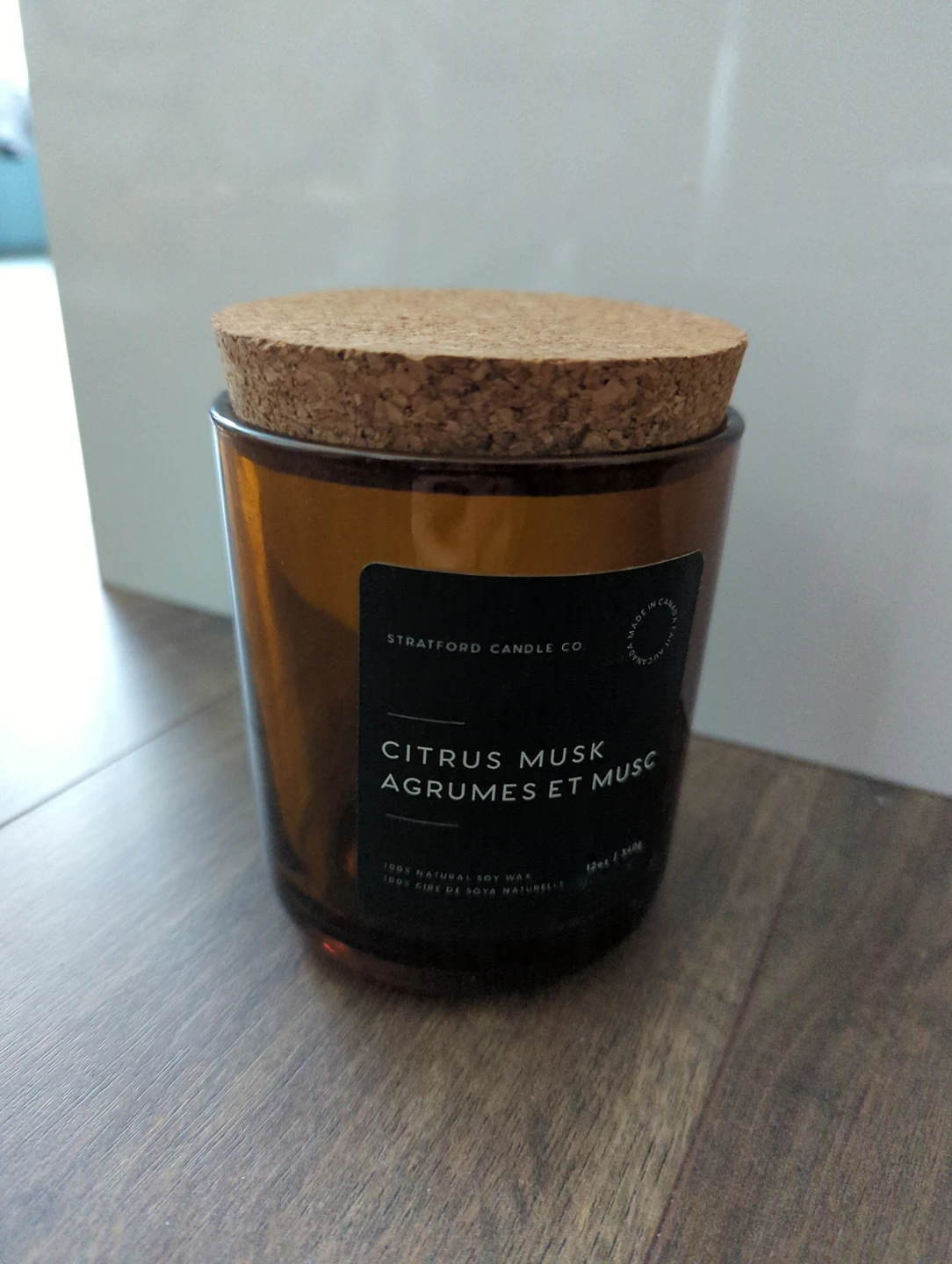 Empty glass candle jar with cork lid thumbnail