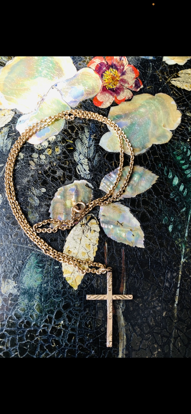 Estate 1950’s Etched Cross and Chunky Chain both GoldFill image indicator(2)