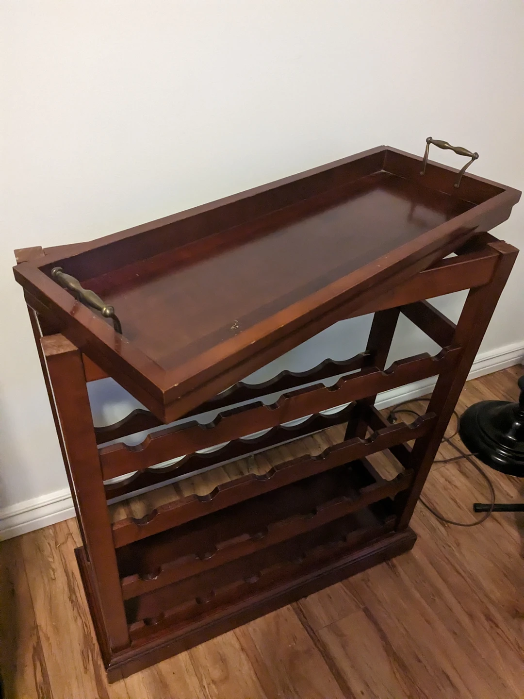 Wine rack table with removable tray on top