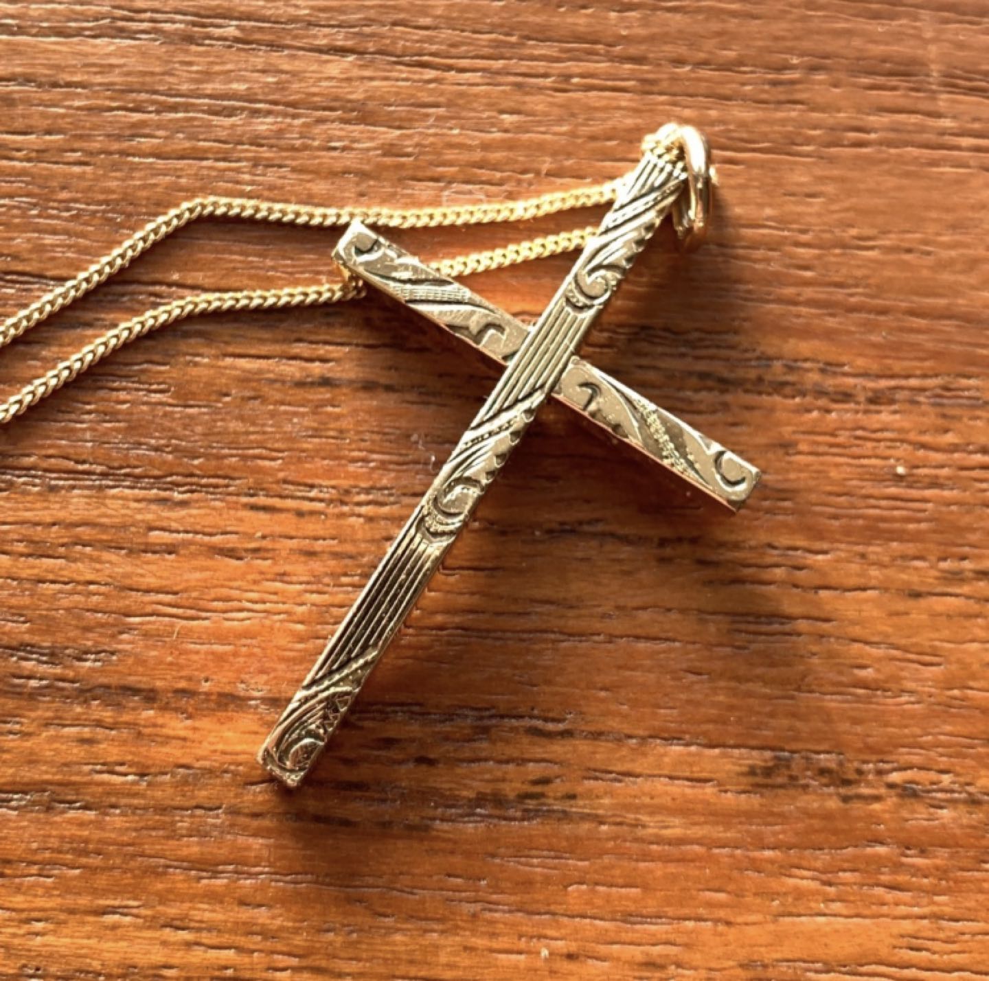 Estate 1950’s Etched Cross and Chunky Chain both GoldFill image indicator(3)
