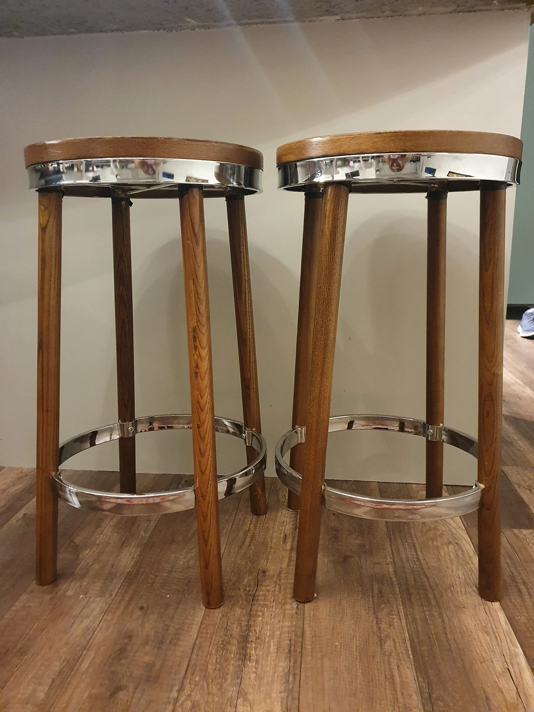 SALE 2 wooden bar stools with metal accents 25.5"