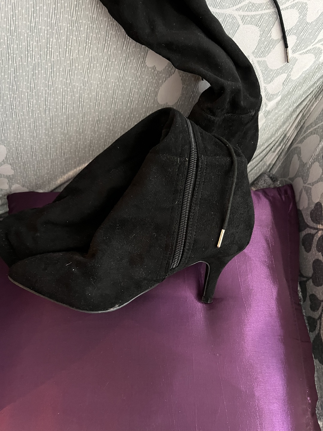 Black soft suede up to knee boots image indicator(5)