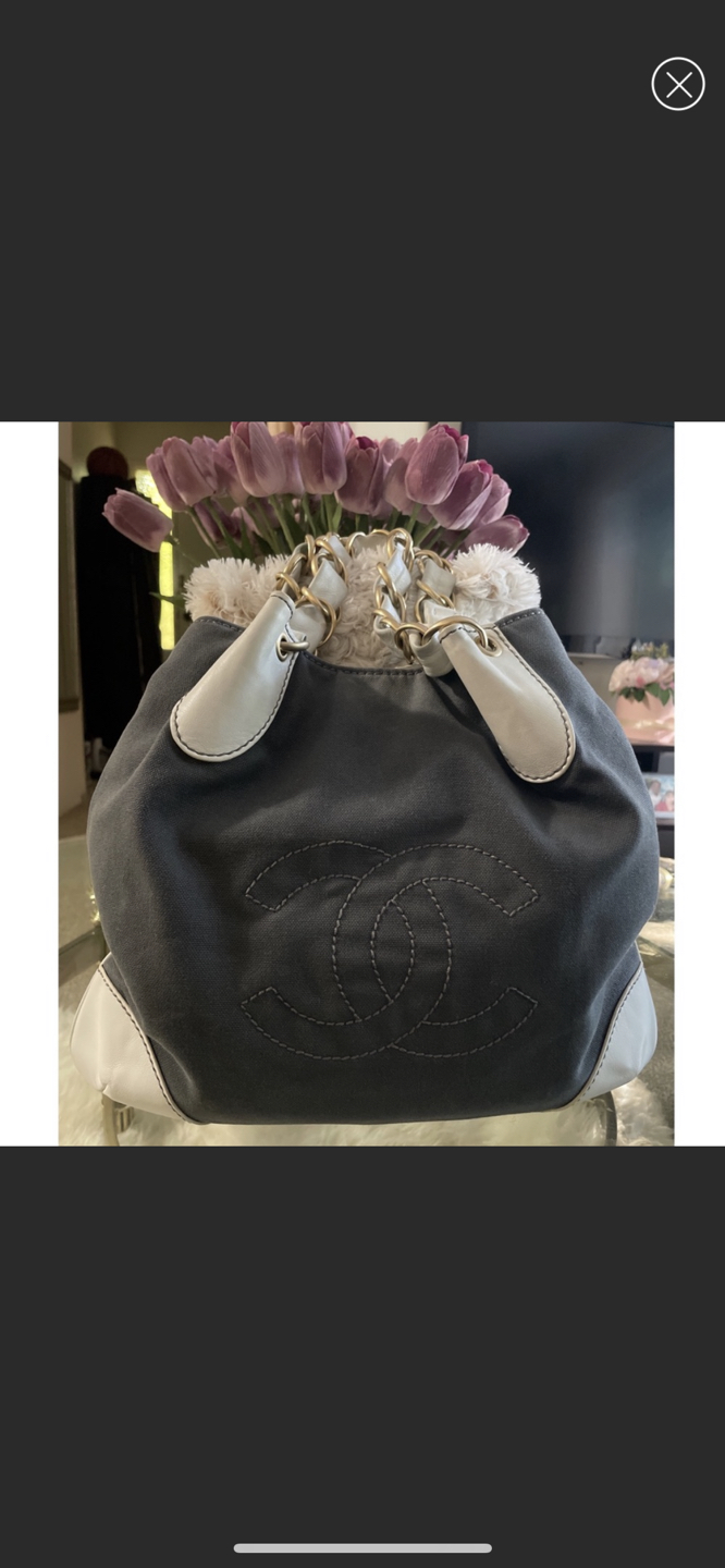 Authentic Chanel Black n White Gold Chain Tote Bag