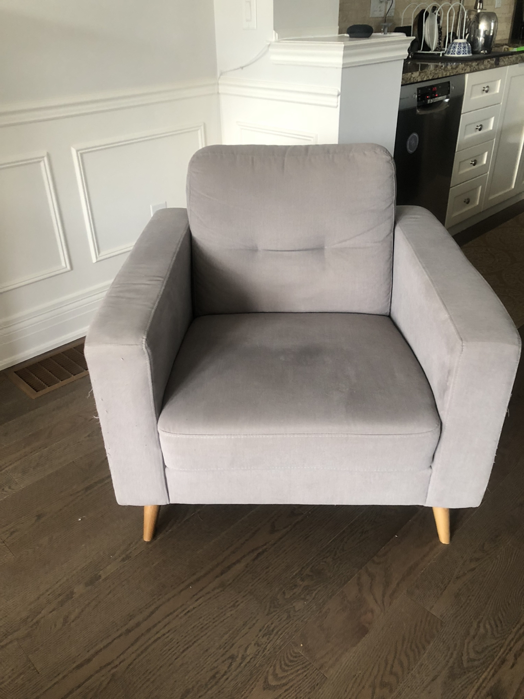Modern, comfortable gray armchair for pick up thumbnail