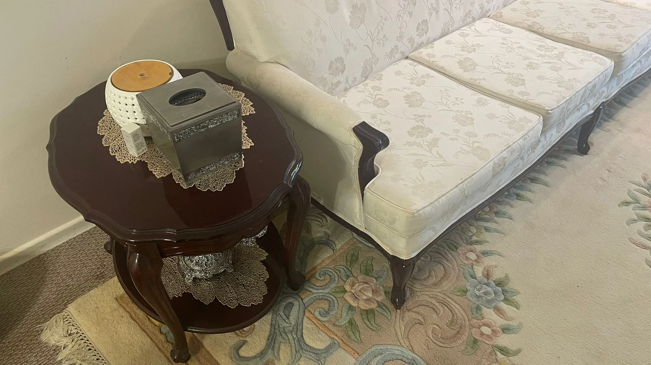 sofa set with end tables and coffee table and brown carpet - photo 3