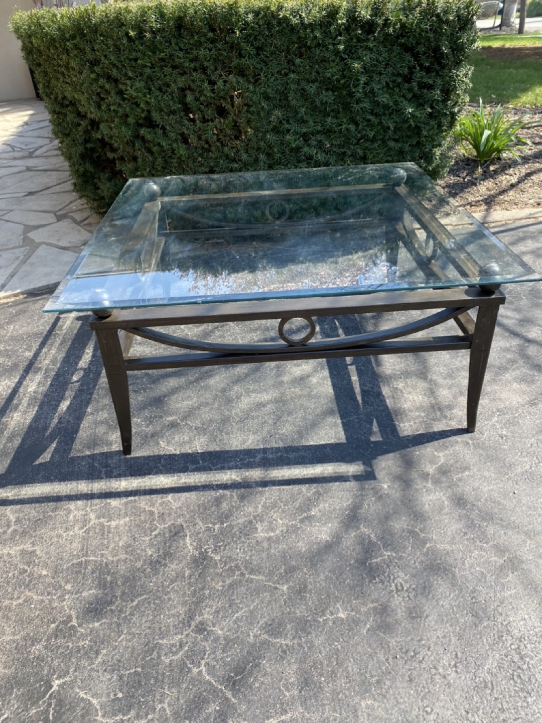 Art deco glass coffee table with metal base - photo 2