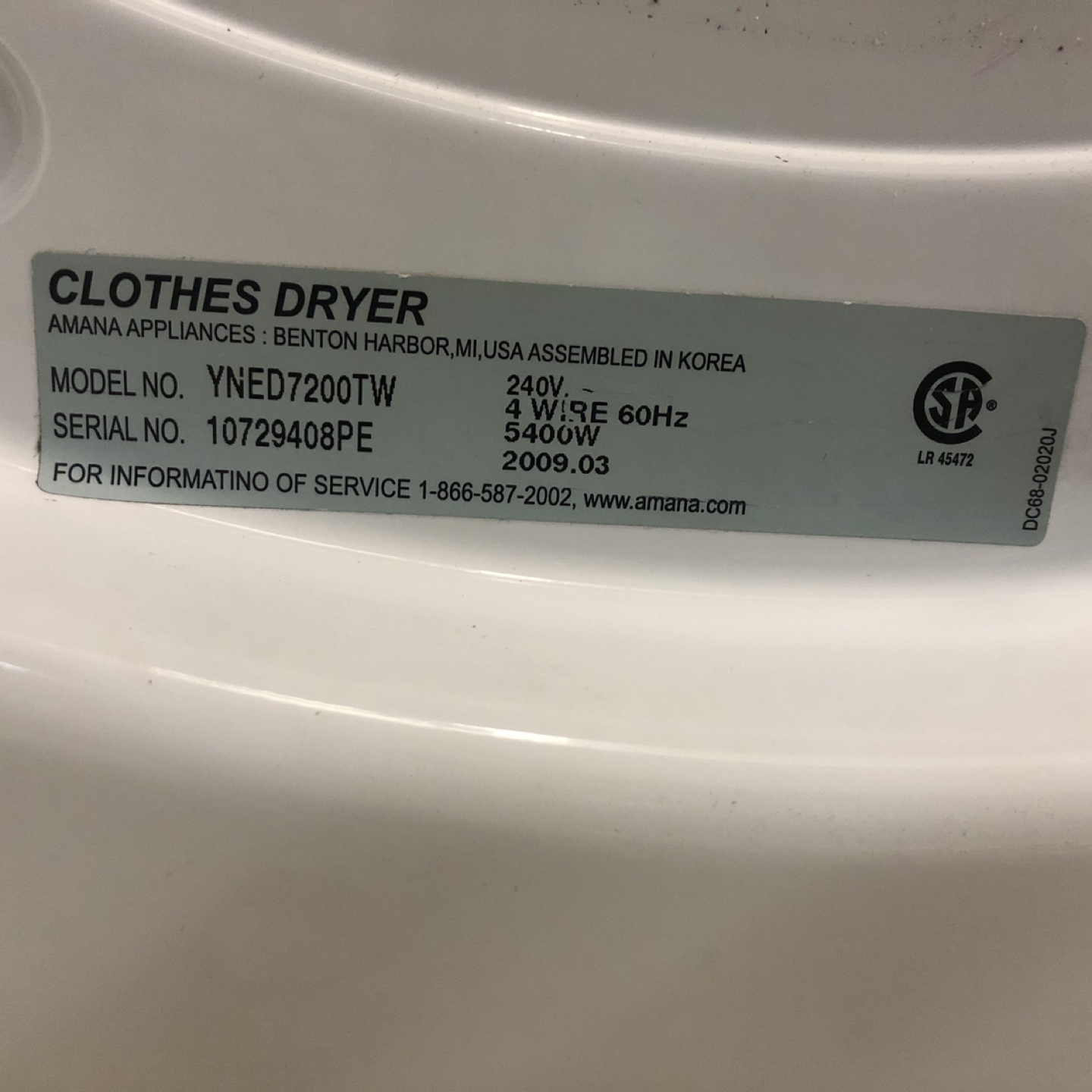 Amana washer and dryer image indicator(2)