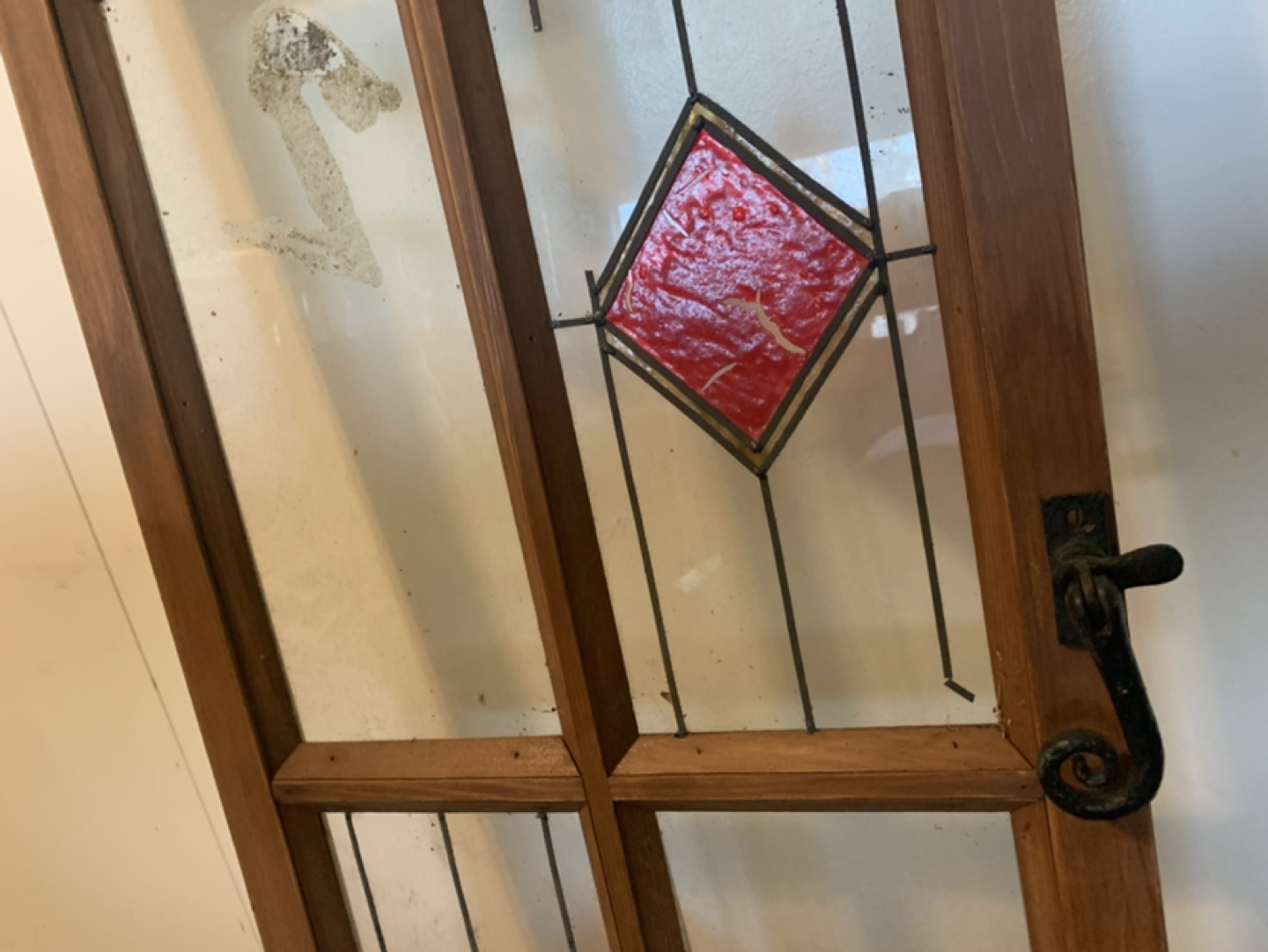 Antique wooden cabinet door with mimic stain glass 54” x 18” thumbnail
