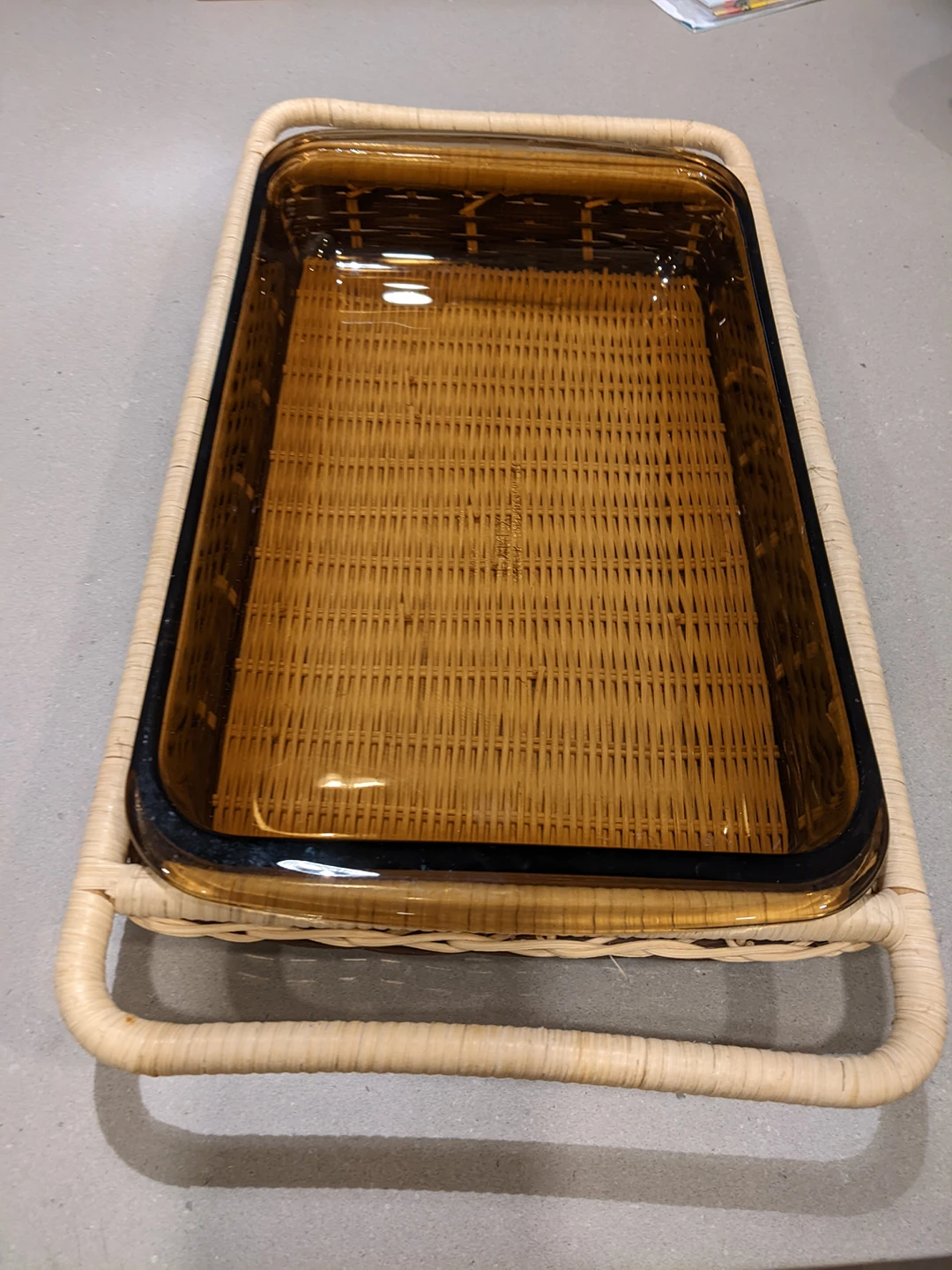 Pyrex cooking dish with decorative basket thumbnail