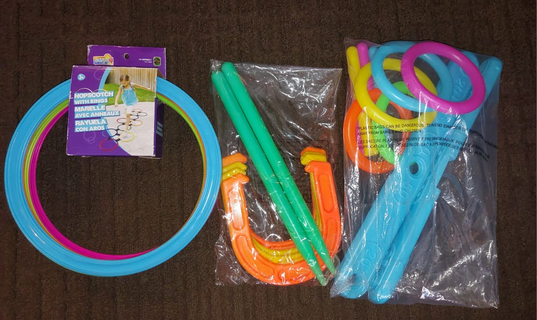Kids Children's Toys Hopscotch, Horseshoes, Hoola Hoop, Golf Karrot