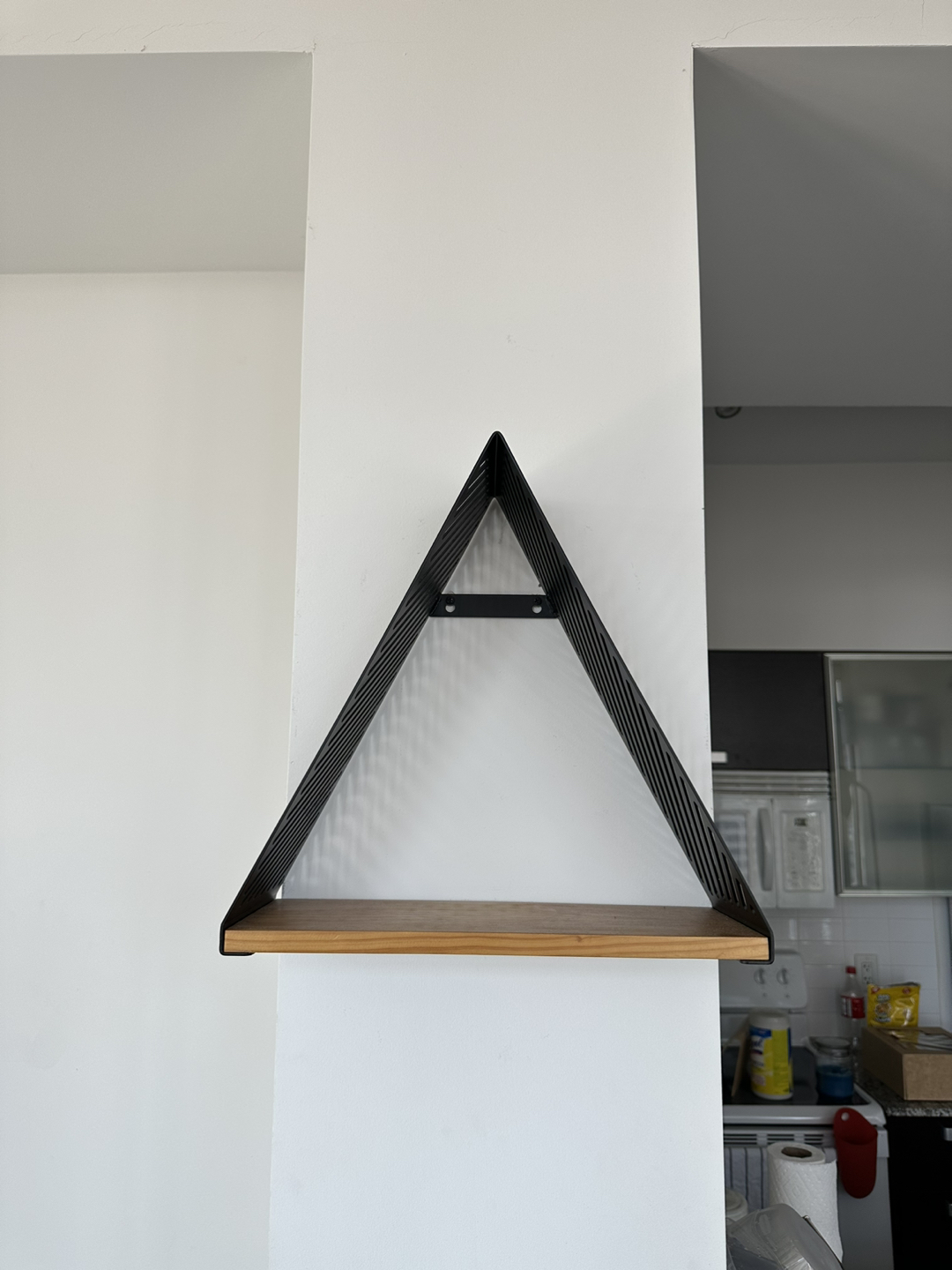 Metallic and Wooden Triangular Shelf
