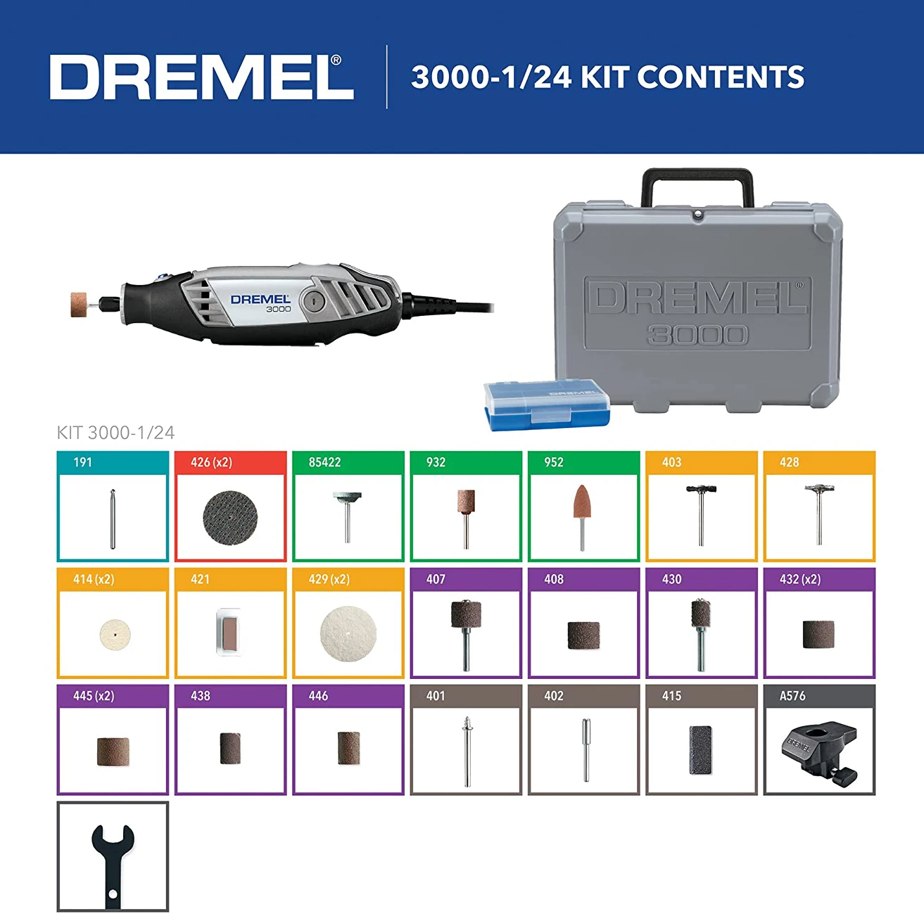 Dremel 3000-1/24 Variable Speed Rotary Tool Kit - 24 Accessories - photo 4