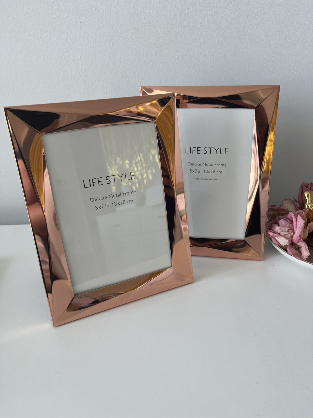 2 Rose gold 5x7 metal picture frames