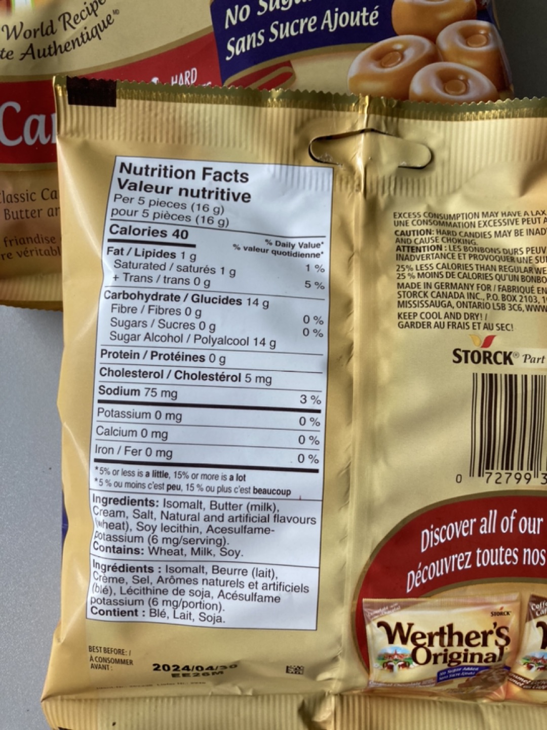 Werther’s original, no sugar added, 2 packs